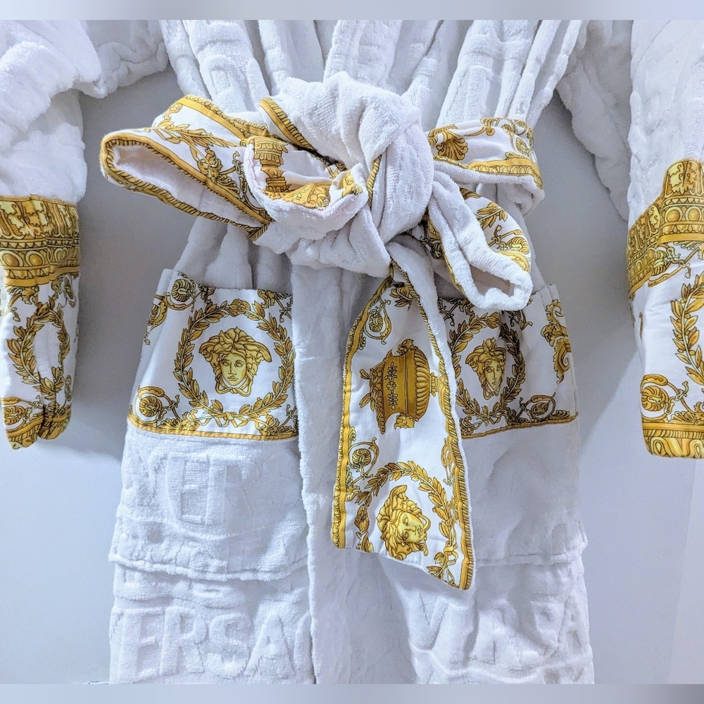 Versace White Embossed Logo Robe - Picture 6 of 12